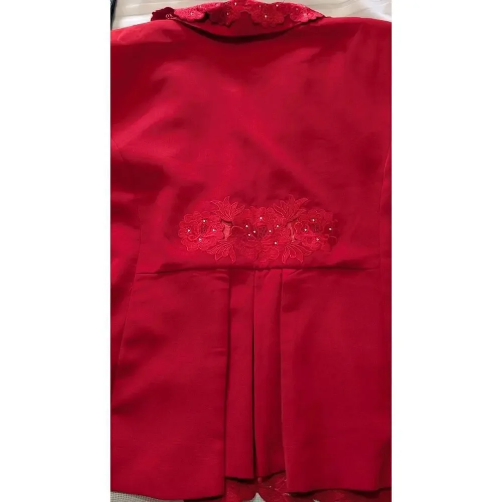 Ben Marc International Fancy Red Skirt Suit Set Plus Size 18 Jewel Button